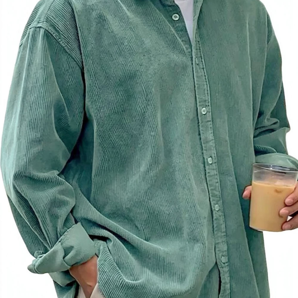 Corduroy Button Up Shirt Men - 남성용 코듀로이 셔츠, 긴팔, 캐주얼 스타일,