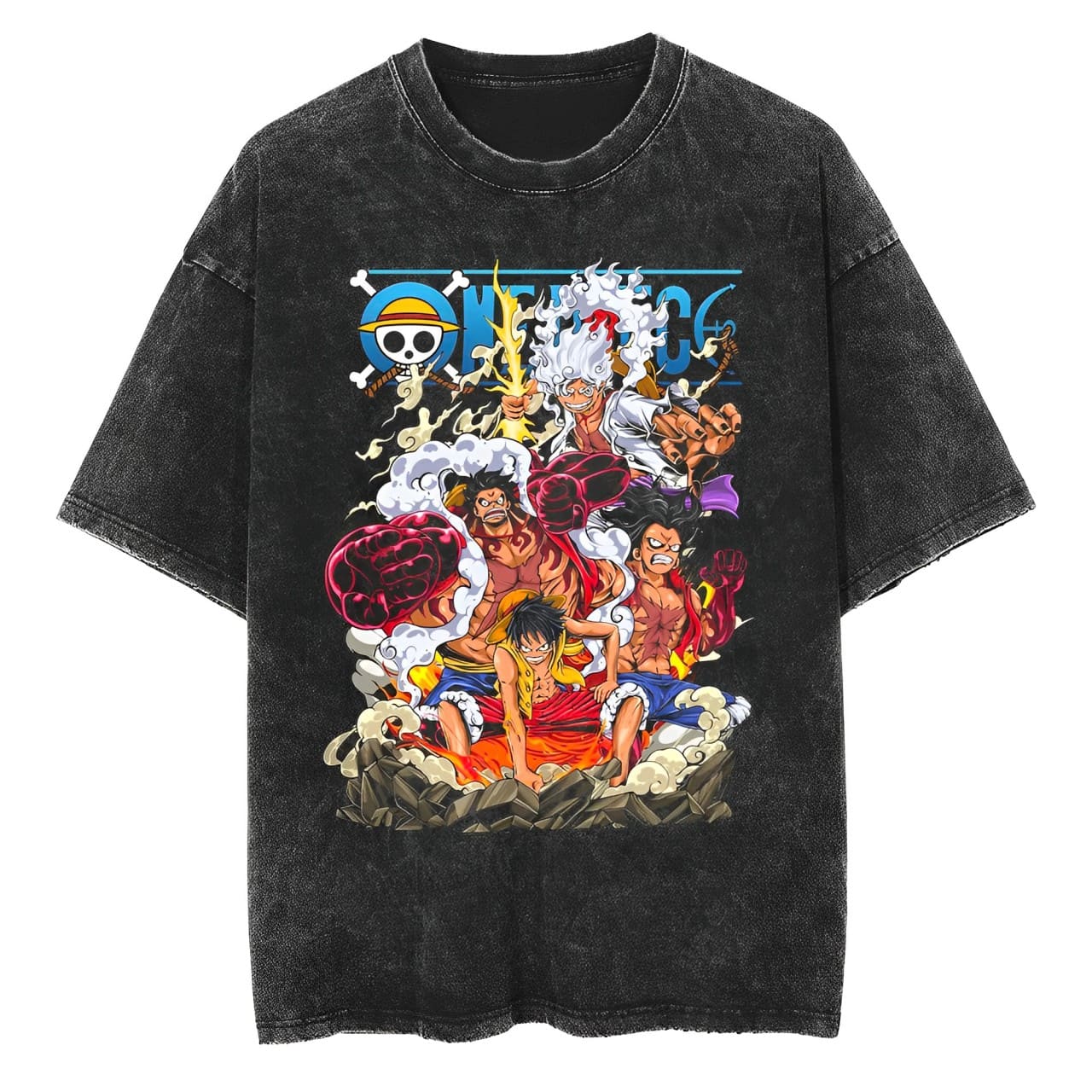 Acid Wash Vintage Graphic T Shirt - 원피스 루피 기어 2 3 4