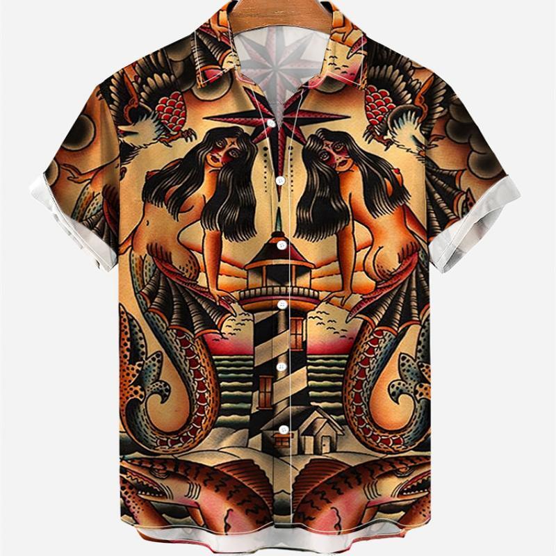 하와이안 남성 빈티지 여름 반팔 셔츠, 프린트 인어 패 - Vintage Hawaiian Floral Shirt 리뷰 및 가격