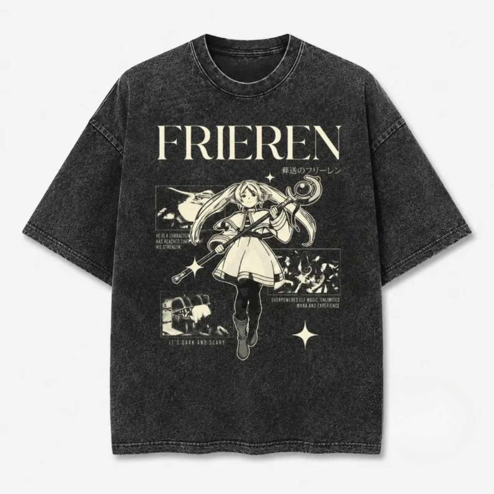 빈티지 스타일의 ‘프리렌’ 애니메이션 티셔츠, 워싱 처 - Acid Wash Vintage Graphic T Shirt 리뷰 및 가격